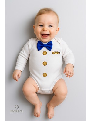 Babyden's Minik Patron Papyonlu Bebek Body ,düğme Deseni Baskılı, Erkek Bebek Uzun Kollu Çıtçıtlı Body Pamuklu