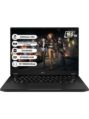Asus Tuf Gaming A14 FA401UH-RG028 Amd Ryzen 7 260 32GB 512GB SSD RTX5050-8GB 105W Freedos 14" 165Hz Wqxga Taşınabilir Bilgisayar