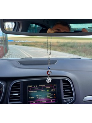 Dikiz Ayna Süsü Cevşen ve Nazar Dualı Beyaz Boncuklu