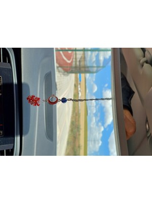 Dikiz Ayna Süsü Dualı Nazar Boncuklu Turuncu Desenli