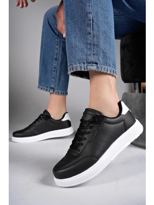 Darkstep 015 Siyah Beyaz Hafif Rahat Ortopedik Kadın Spor Ayakkabısı