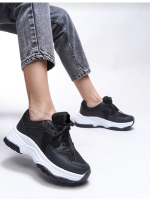 678 Siyah Hafif Rahat Yüksek Taban Kadın Spor Ayakkabı