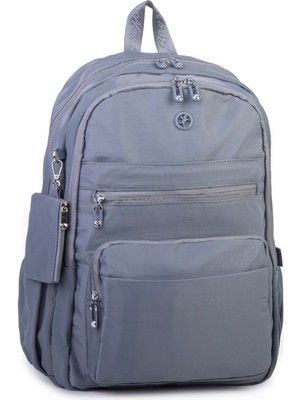 Nas Bag Unisex Büyük Boy Çok Gözlü Hafif Sırt Çantası Gri