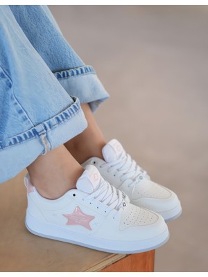 Solazer 017 Beyaz Lacivert Rahat Ortopedik Kadın Spor Ayakkabısı