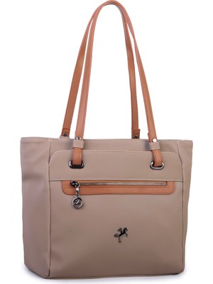 Nas Bag Kadın  Büyük Boy Omuz Çantası Vizon Taba Buzzy