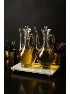 Morponi Mermer Stantlı Borosilikat Cam Glorry Yağlık 700 Ml+700 Ml