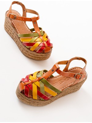 684-02 Multi Ortopedik Hakiki Deri Dolgu Kadın Sandalet