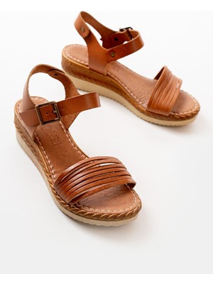 731-07 Taba Ortopedik Hakiki Deri Dolgu Kadın Sandalet