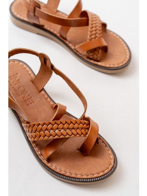 205-09 Taba Ortopedik Hakiki Deri Kadın Sandalet