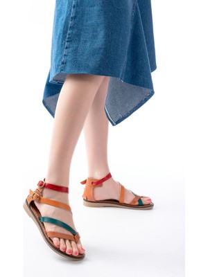 205-039 Taba Multi Bilekten Bağlamalı Parmak Arası Kadın Sandalet