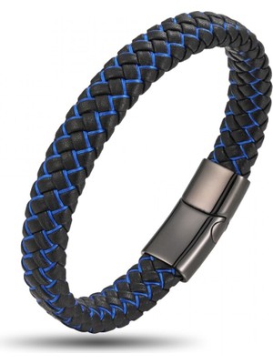 Fm Mavi Siyah Deri Örgü Çelik Bileklik 31833B4D3