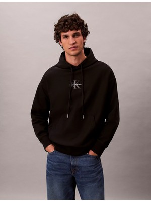 Calvin Klein Jeans Premium Penye Mikro Monologolu Kapüşonlu Erkek Siyah Sweatshirt LV04RC281G-UB1