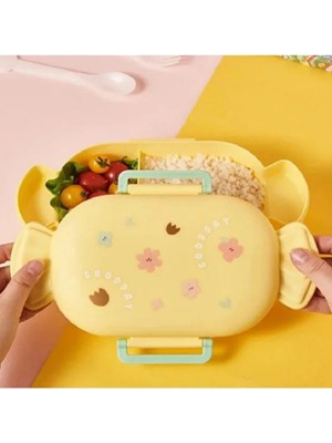 Sevimli Şeker Şekilli Çocuk Beslenme Kutusu Kaşıklı 2 Bölmeli Yemek Saklama Kabı