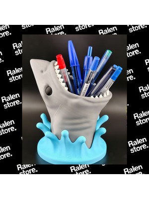 Ralen Köpek Balığı Ağız Temalı Kalemlik | 12CM | Gri ( Yüksek Kalite 3D Baskı Pla )