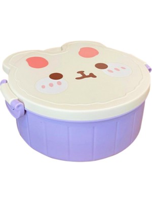 Teddy Bear Çocuklar Için Çatal ve Kaşıklı Üç Bölmeli Plastik Beslenme Kutusu