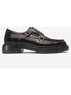 Dericlub Erkek Kemerli Loafer Ayakkabı Gerçek Deri T575 Bordo