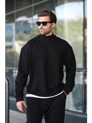 Siyah Yarım Balıkçı Yaka Erkek Basic Sweatshirt E7158