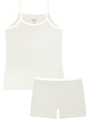 Öts Kız Çocuk Atlet Boxer Likralı Fitilli Ekru Düz Renk (%96 Pamuk - %4 Elastan)