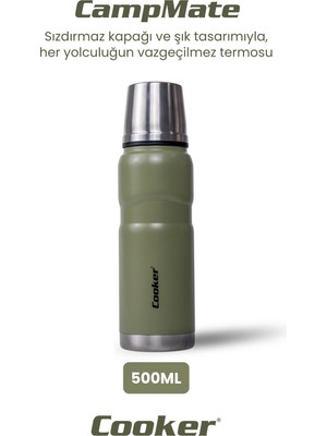 Cooker 500 ml Çift Kat Sızdırmaz Paslanmaz Çelik Termos – 12 Saat Sıcak, 24 Saat Soğuk Koruma