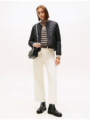 Tommy Hilfiger Hafif Dolgulu Normal Kesim Kapitone Kadın Siyah Ceket WW0WW47290BDS