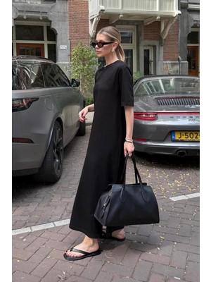 Siyah Basic Yırtmaçlı Kadın Elbise MG2523