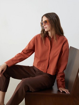 Lcwaıkıkı Classic Kahverengi Crop Kadın Gömlek