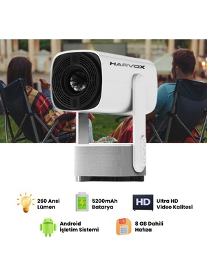 K2 Bataryalı Projeksiyon Cihazı Taşınabilir 4K Destekli 1080P Android Sistemli Projektör