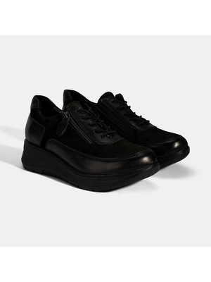 Kadın Siyah Bağcıklı DesaComfort Deri Sneaker