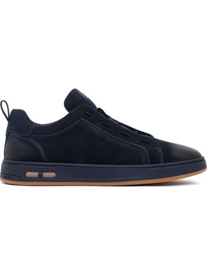 Erkek Lacivert Bağcıklı Nubuk Deri Sneaker 25WFD6970V3