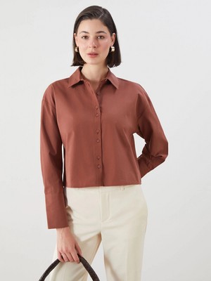 Lcwaıkıkı Classic Kahverengi Crop Kadın Gömlek