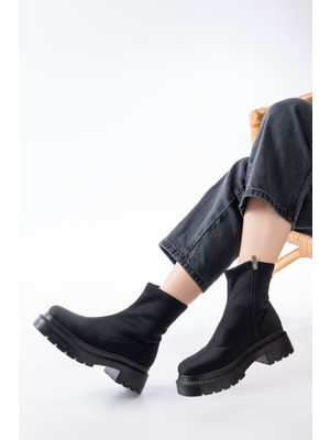 236-2011 Siyah Dalgıç Fermuarlı Günlük Kadın Bot