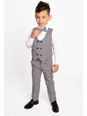 tinytrends Erkek Çocuk Smokin Zincirli Papyonlu Yelekli Takım Elbise Gün Bayramlık Slim Fit