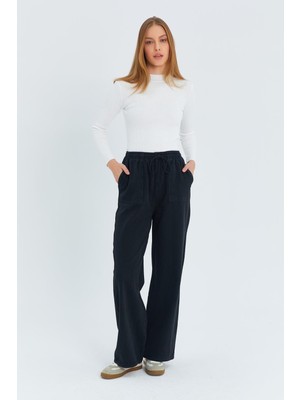 4572 Kadın Parça Boya Palazzo Pantolon Siyah