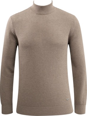 Erkek Fermuarlı Yarım Balıkçı Kazak Triko Kabartmalı Örgü Düz Renk Klasik Kalıp - 5240B