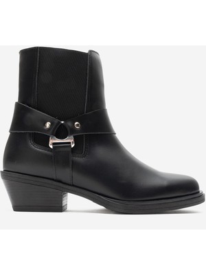 Dericlub Kadın Kısa Topuk Western Bot Gerçek Deri Rg 3523 Siyah