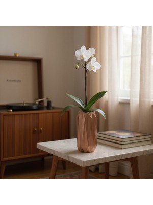 Ince Çokgen Formlu Bakır Renkli Mini Vazo