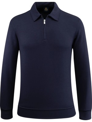 Erkek Polo Yaka Fermuarlı Sweat Düz Renk Klasik Kalıp - 5230F