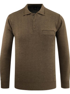 Erkek Polo Yaka Kazak Triko Cepli Çelik Örgü Klasik Kalıp - 5200F