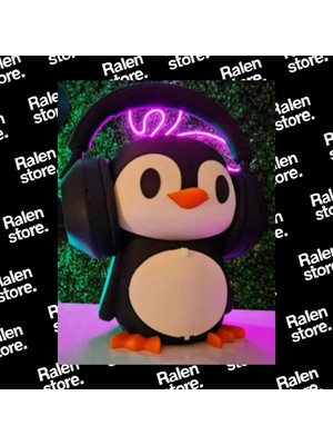 Ralen Penguen Kulaklık Standı Kulak Içi Kulaklıklar Için Özel Bölmeli | 20CM | Siyah-Beyaz ( Yüksek Kalite 3D Baskı Pla )