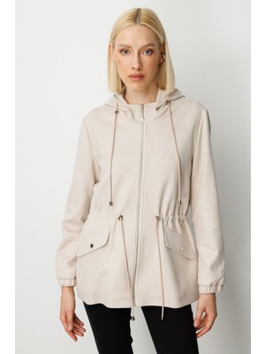 Ekol Kadın Kapüşonlu Kapak Cepli Trenç 7043 Kum