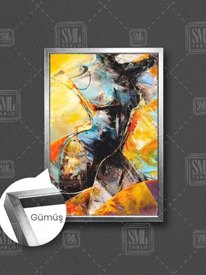 Sürral Nü Kadın Renkli Modern Dekor Çerçeveli Dikey Kanvas Tablo