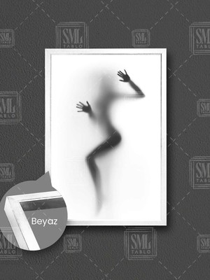 Perdenin Arkasındaki Sexy Silüet Nü Kadın Modern Çerçeveli Dikey Kanvas Tablo