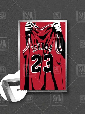Chicago Bulls Jersey Kırmızı Forma Yirmi Üç Basketbol Nba Çerçeveli Dikey Kanvas Tablo