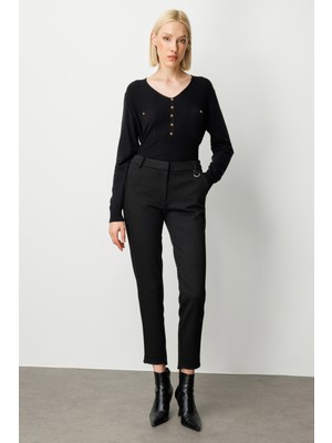 Ekol Kadın Beli Lastikli Simli Kumaş Pantolon 1041 Siyah