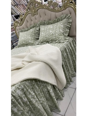 Çift Kişilik 150X200, 160X200, 180X200, 200X200 cm Yataklara Uygun Fırfırlı Etekli Lastikli Çarşaf Takımı ve Pikesi