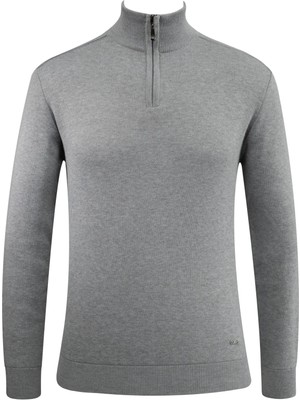 Erkek Fermuarlı Yarım Balıkçı Kazak Triko Düz Renk Klasik Kalıp - 5242B