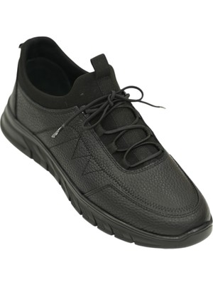 Siyah Erkek Bağcıklı Hakiki Deri Sneaker