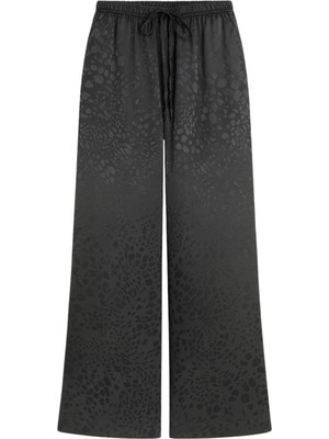 4756 Kadın Leopar Desenli Saten Dökümlü Palazzo Bol Pantolon Siyah