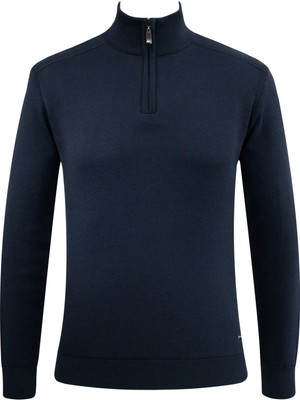 Erkek Fermuarlı Yarım Balıkçı Kazak Triko Düz Renk Klasik Kalıp - 5242B