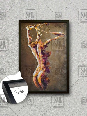 Arkası Dönük Saçlarını Toplayan Nü Kadın Çerçeveli Dikey Kanvas Tablo